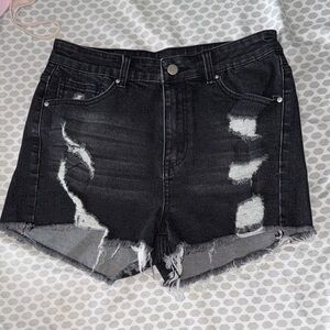 NWOT Edgy Black Distressed Denim Shorts